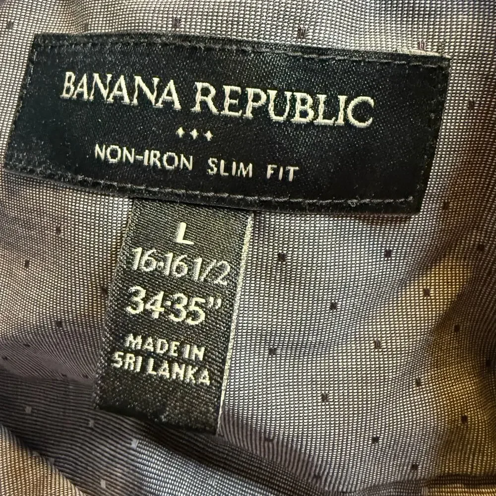 Banana Republic Non-Iron Slim Fit Dress Shirt, Gray Micro Dot, Men's Large
